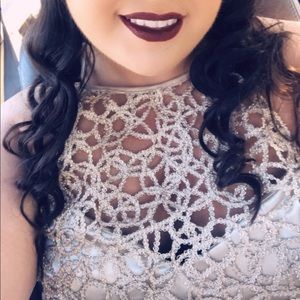 Beautiful plus size formal dress! White and gold